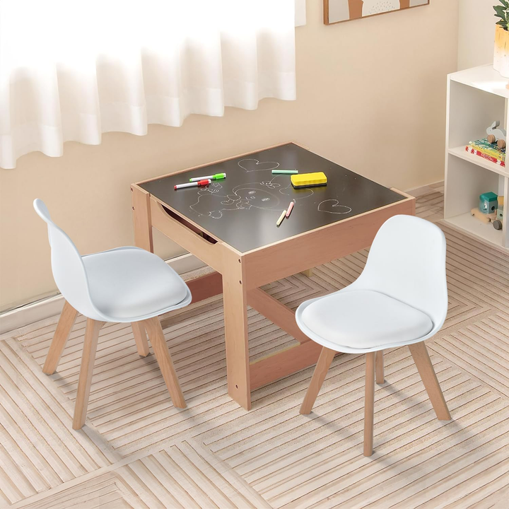 Chaise de bureau FurnitureR pour petits enfants, dossier mi-haut en plastique, sans accoudoirs, pieds en bois, lot de 2, blanche.