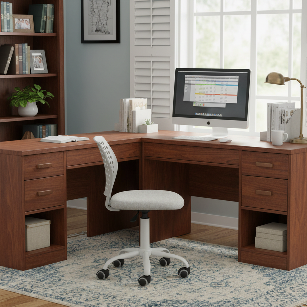 Chaise de bureau sans accoudoirs FurnitureR avec roulettes, compacte, pivotante et réglable en hauteur, idéale pour étudier ou travailler sur ordinateur. Dossier respirant, gris.