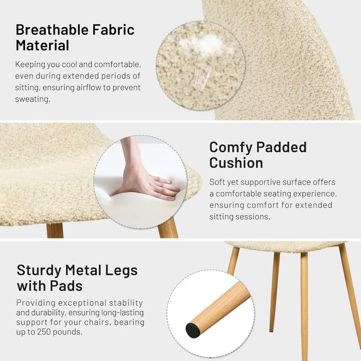 FurnitureR Esszimmerstühle, 4er-Set, Chenille-Stoffbezug, armlose Stühle mit mittelhoher Rückenlehne für Küche, Wohnzimmer und Schlafzimmer, Beige