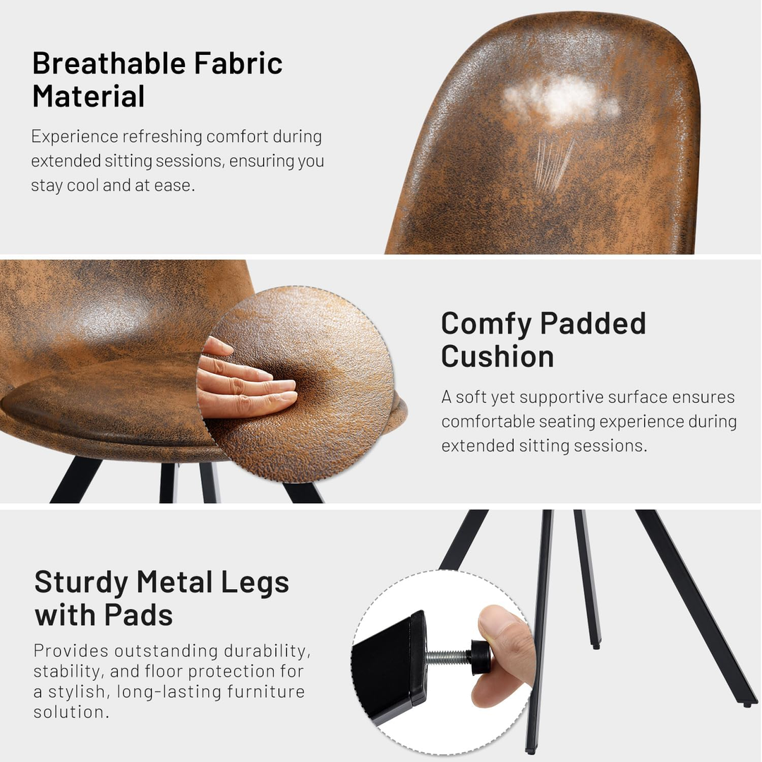 Ensemble de 4 chaises de salle à manger pivotantes en daim FurnitureR, sans accoudoirs, dossier mi-haut et pieds en métal, marron, pour salle à manger, cuisine, restaurant, café