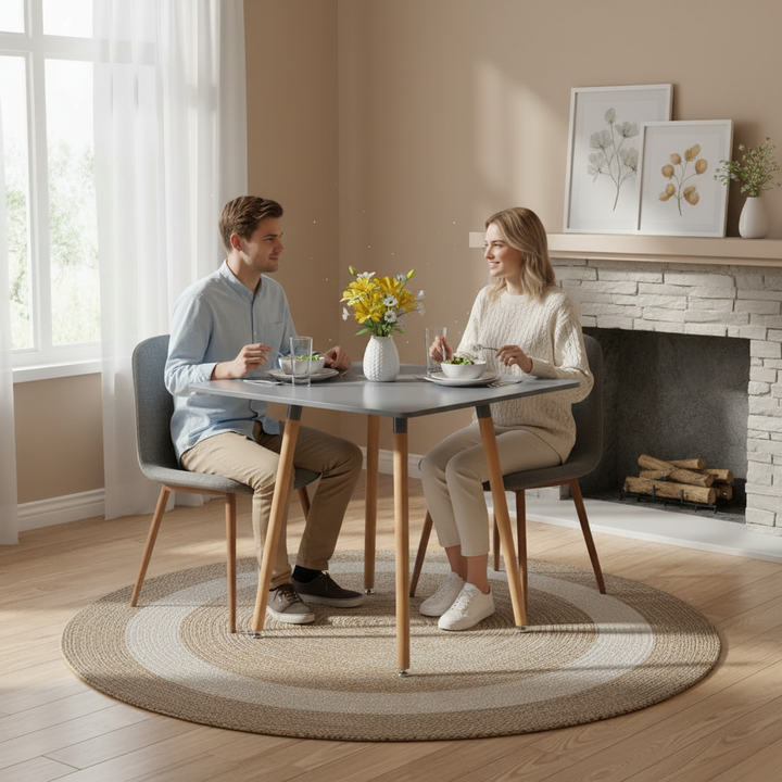 FurnitureR 80 cm (31,5 Zoll) quadratischer Esstisch, moderner Esstisch im Mid-Century-Stil mit Holzbeinen, kleiner Küchentisch für 2–4 Personen, graues und naturbelassenes Holz