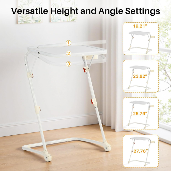 Table d'appoint pliante FurnitureR, table multifonctionnelle pliable et réglable, gain de place pour le salon, blanche