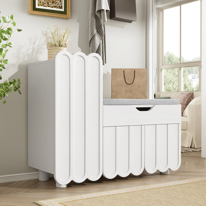 FurnitureR 1-Pack Blanc Banc d'Entrée, Design Moderne, Matériau MDF, Espace de Rangement, Confort et Style