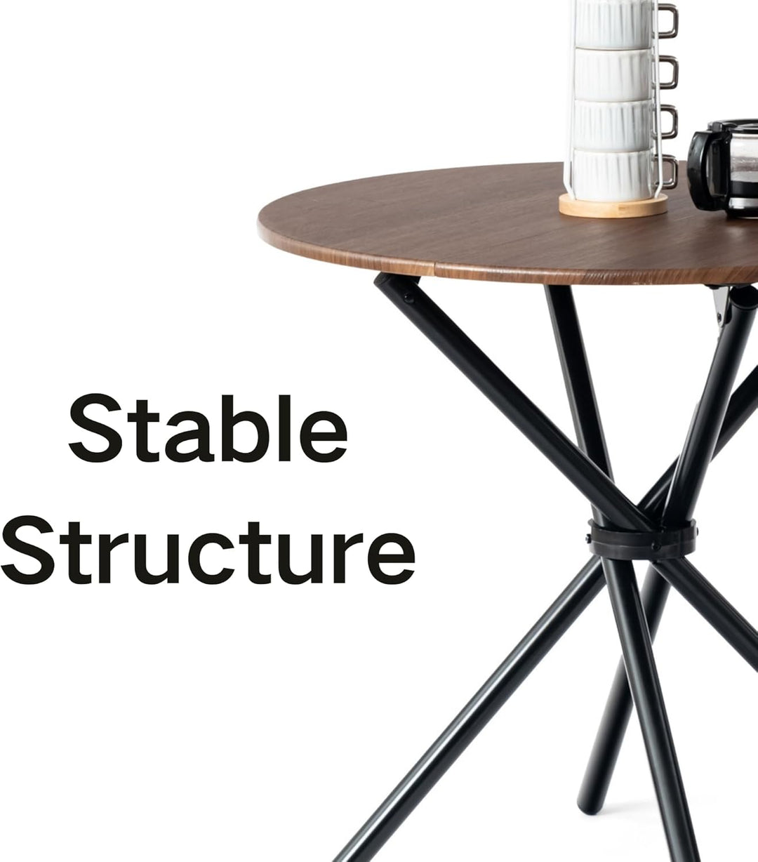 Furniture R Table de Salle à Manger Ronde en Noyer - 80cm, Table à thé de Balcon, Plateau en Bois Rétro avec Quatre Pieds en Métal Noir, Design Compact, Polyvalent, für 2-4 Personen Küche, Café