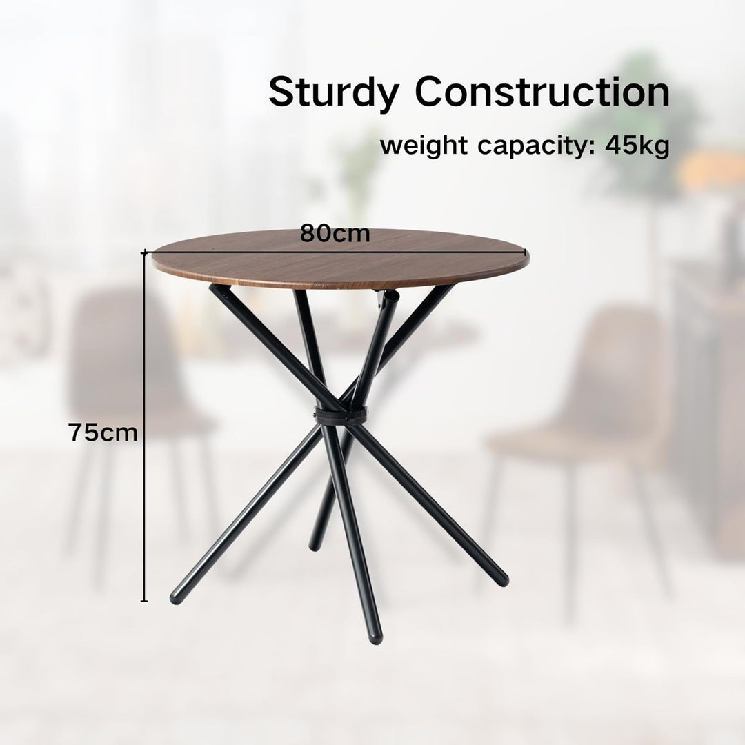 Furniture R Table de Salle à Manger Ronde en Noyer - 80cm, Table à thé de Balcon, Plateau en Bois Rétro avec Quatre Pieds en Métal Noir, Design Compact, Polyvalent, für 2-4 Personen Küche, Café
