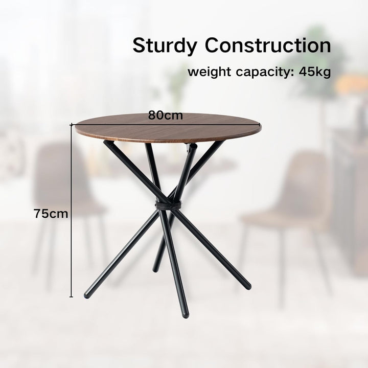 Furniture R Table de Salle à Manger Ronde en Noyer - 80cm, Table à thé de Balcon, Plateau en Bois Rétro avec Quatre Pieds en Métal Noir, Design Compact, Polyvalent, für 2-4 Personen Küche, Café