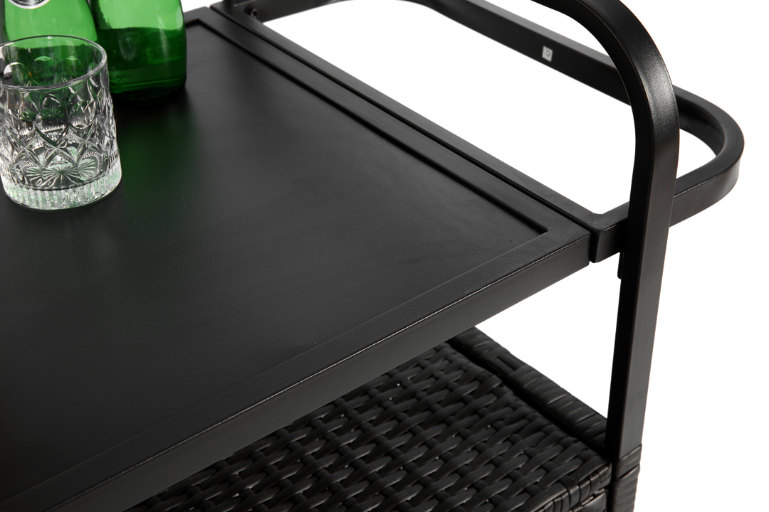 FurnitureR Chariot de Bar Extérieur, Design Moderne, Acier Noir, Utilisation Polyvalente, Solution de Rangement Économe en Espace