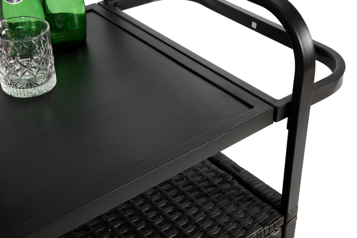 FurnitureR Chariot de Bar Extérieur, Design Moderne, Acier Noir, Utilisation Polyvalente, Solution de Rangement Économe en Espace