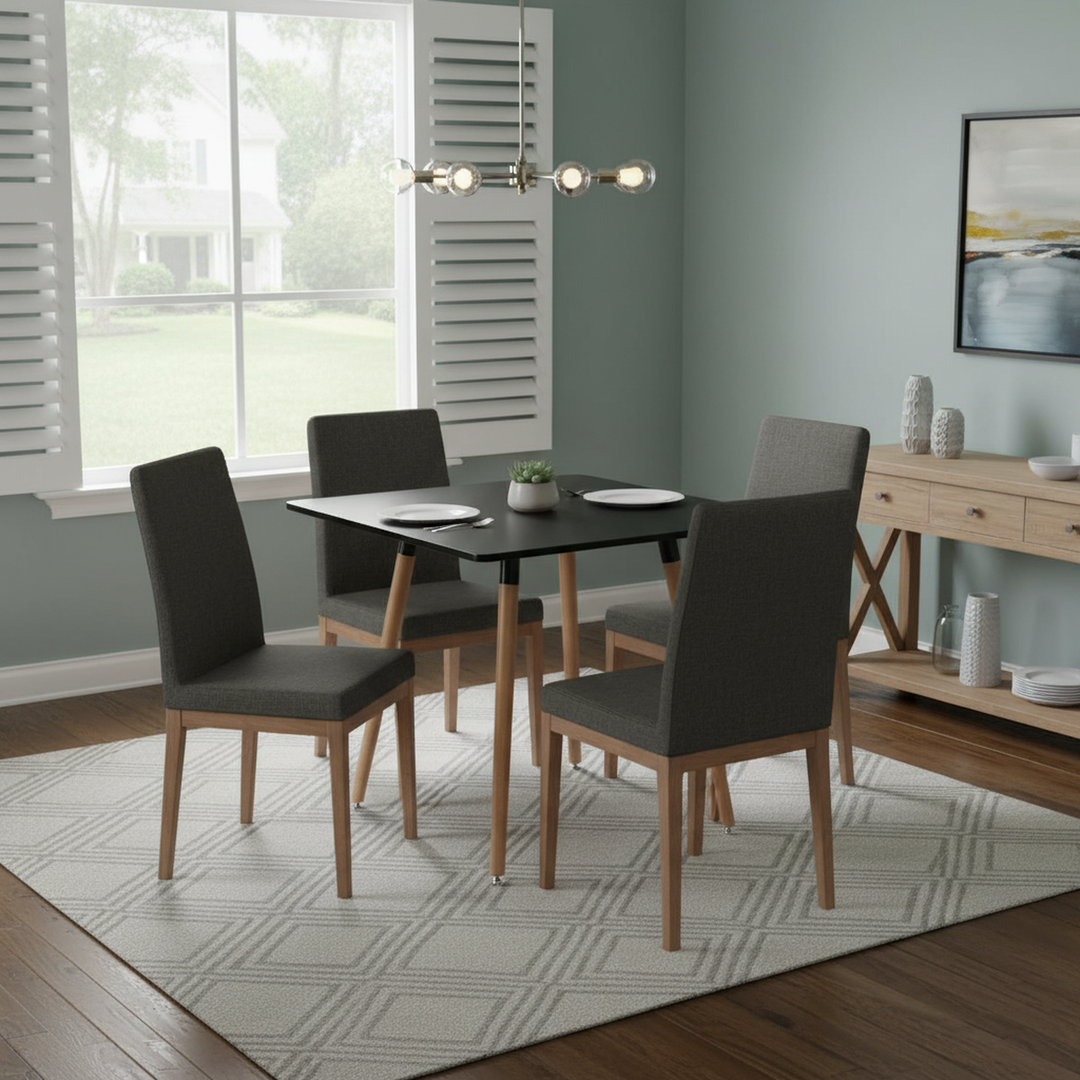 FurnitureR 80 cm (31,5 Zoll) quadratischer Esstisch, moderner Esstisch im Mid-Century-Stil mit Holzbeinen, kleiner Küchentisch für 2–4 Personen, Schwarz &amp; Naturholz