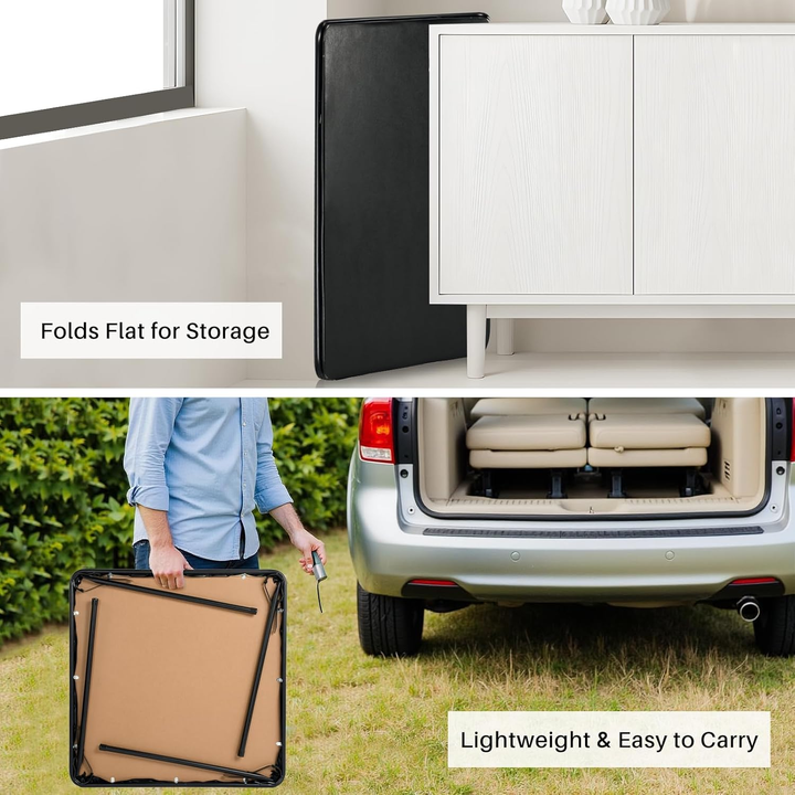 FurnitureR Klappbarer Esstisch mit einklappbaren Beinen für einfachen Transport und platzsparende Aufbewahrung, 80 cm (31,5 Zoll) großer, klappbarer quadratischer Kartentisch, PVC-Tischplatte, Metallgestell
