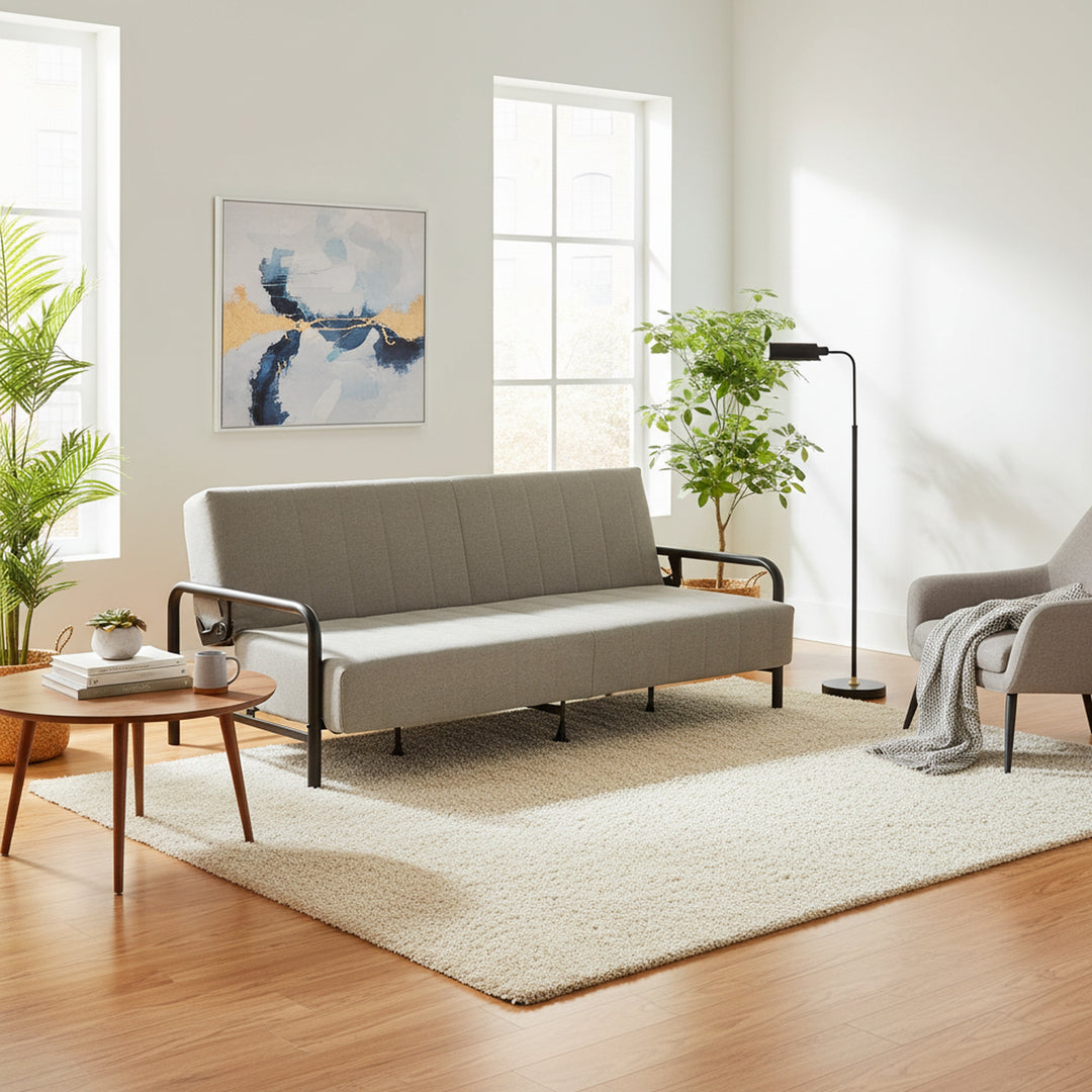 FurnitureR Convertible Folding Sofa Bed with Metal Armrests, Dual-Mode Reclining Backrest, Modern Sleeper Couch for Living Room, Guest Room, Apartment