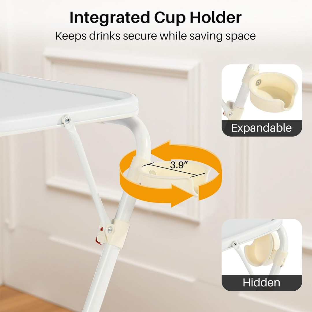 Table d'appoint pliante FurnitureR, table multifonctionnelle pliable et réglable, gain de place pour le salon, blanche