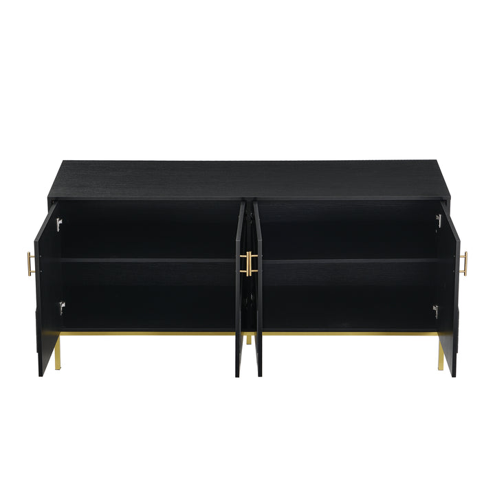FurnitureR Buffet noir MDF avec des détails dorés, Design moderne, Rangement spacieux, Matériaux durables, Conçu pour le salon, Élégant et fonctionnel
