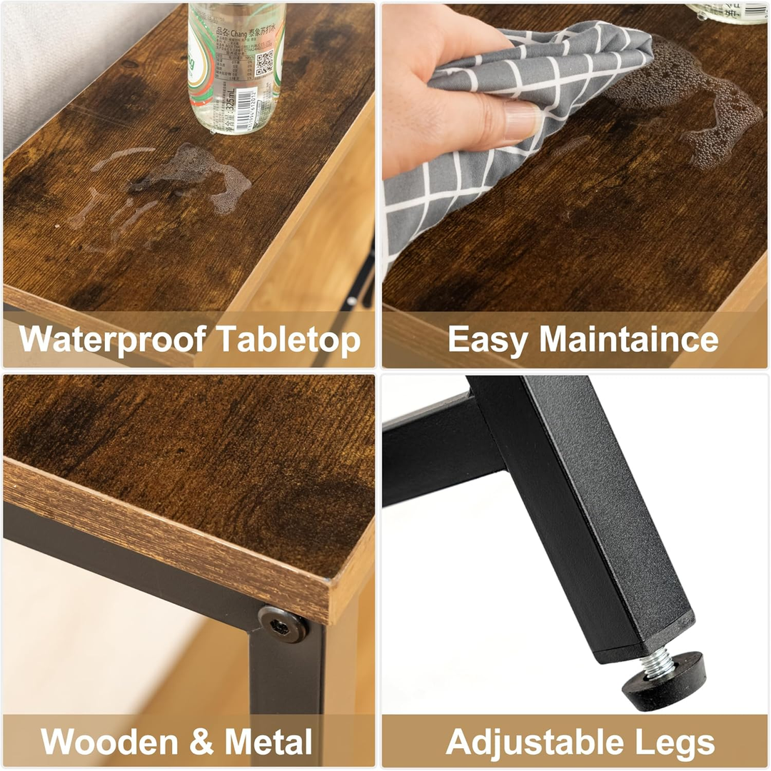 Console étroite FurnitureR, 180 cm (70,8 pouces), idéale derrière un canapé, avec station de charge, ports USB et prise électrique, marron.