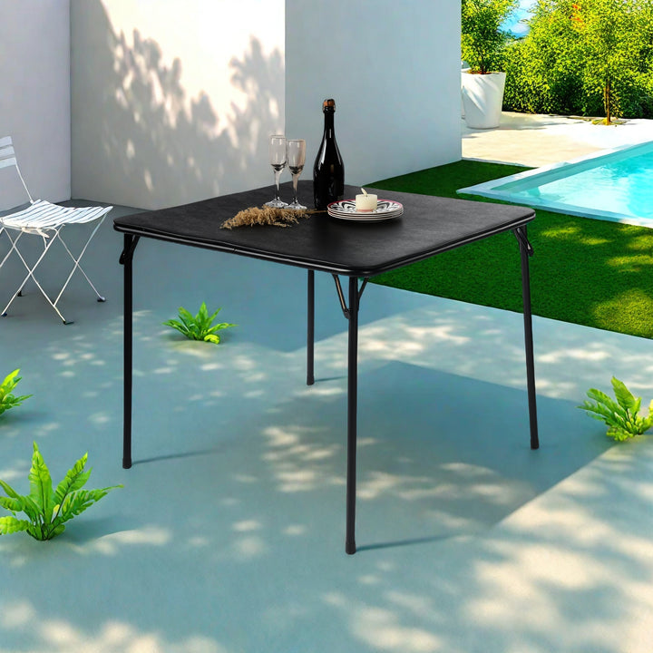 Table pliante carrée FurnitureR 86 cm (33,9 pouces), table multifonctionnelle pliable et portable pour les repas d'appoint, plateau en PVC, aucun assemblage requis, noire