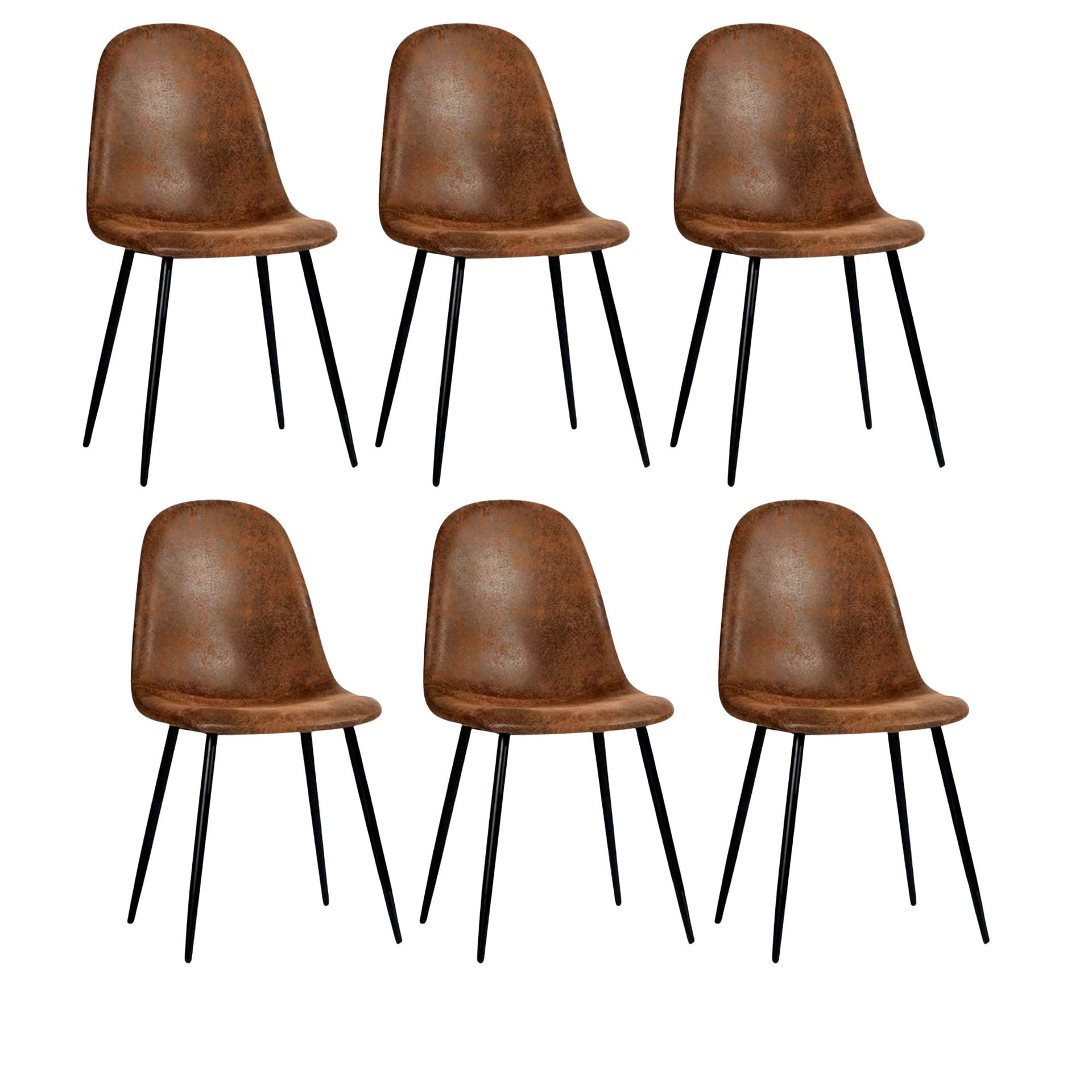Ensemble de 6 chaises de salle à manger FurnitureR avec pieds en métal, revêtement en suédine confortable, dossier mi-haut, sans accoudoirs, marron, pour la cuisine, le restaurant et le salon.
