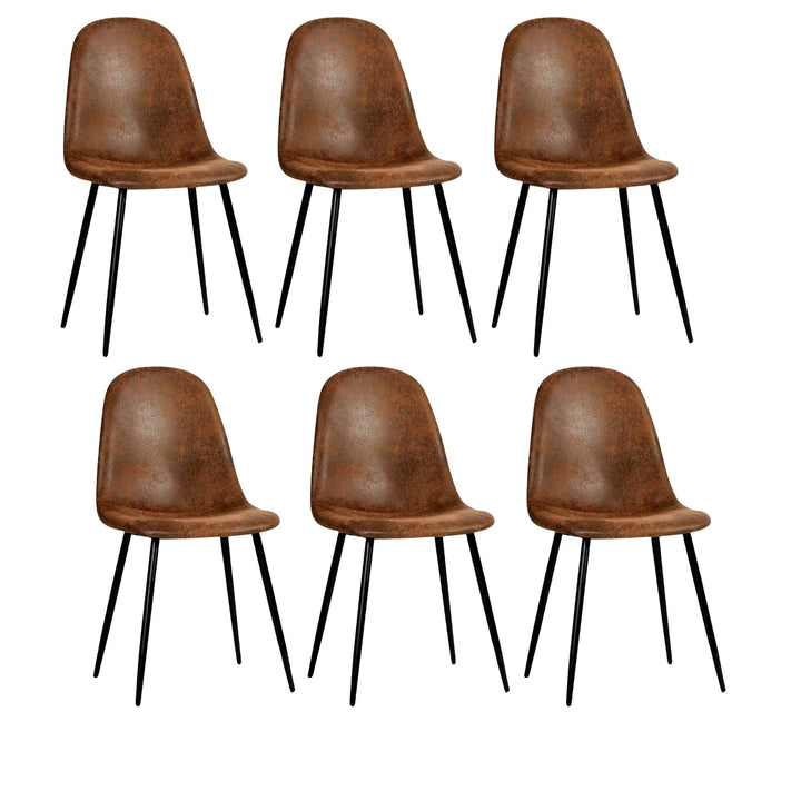 FurnitureR Dining Chairs Set of 6 with Metal Legs, Suede Fabric Comfortable Side Seating Mid-Back Amrless for Kitchen, Restarant, Living Room, Brown