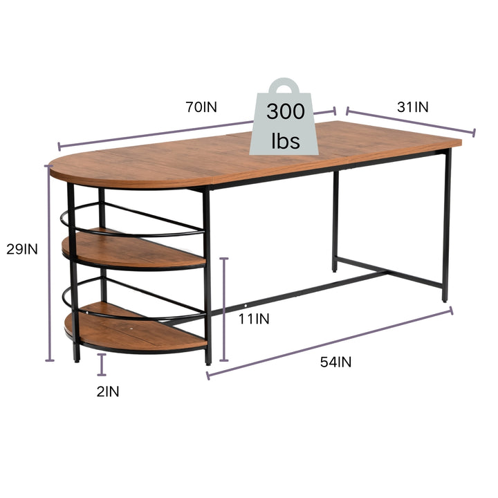 FurnitureR Esstisch, 3-stöckig, Holz, mit 2 Ablageflächen für Esszimmer und Küche, stabiles schwarzes Metallgestell, rechteckig, braun
