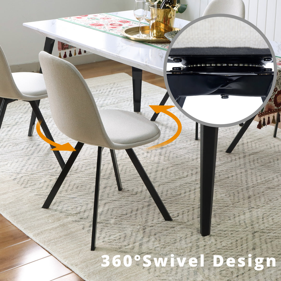 FurnitureR Drehstühle, 4er-Set, Stoffbezug, armlos, mittelhohe Rückenlehne, Metallbeine, beige, für Esszimmer, Küche, Restaurant