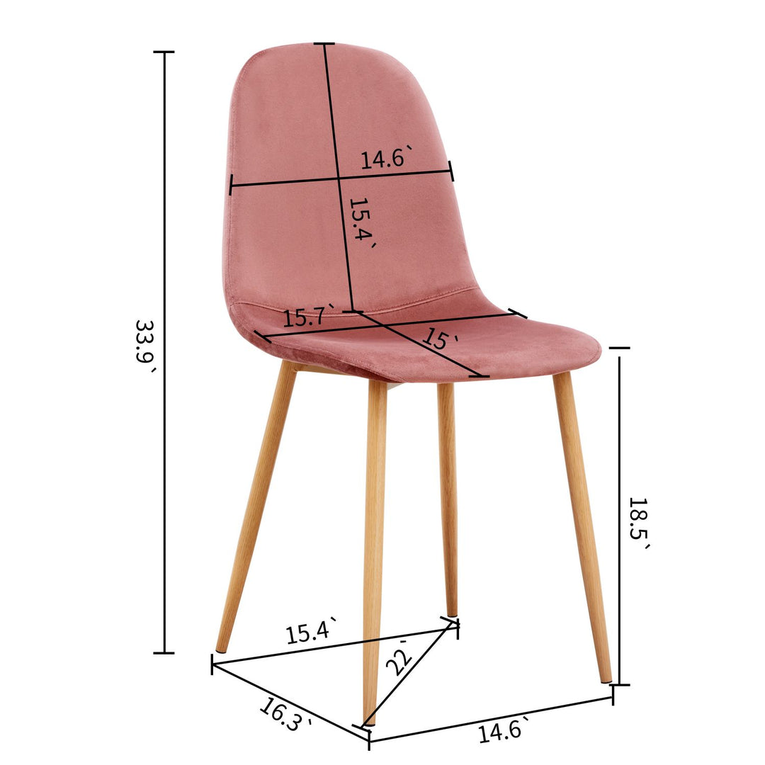 FurnitureR 4PCS Dining Chairs, Velvet Dining Room Seating Armless Kitchen Chairs, Side Chair Mid-Back with Metal Legs for Living Room Kitchen, Rose