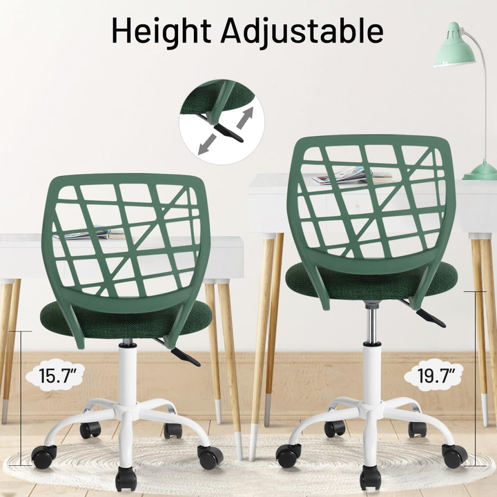 Chaise de bureau FurnitureR, chaise d'ordinateur réglable avec dossier en plastique et assise rembourrée, pivotante et à roulettes, vert foncé