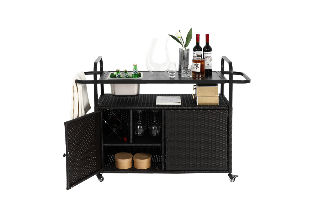 FurnitureR Chariot de Bar Extérieur, Design Moderne, Acier Noir, Utilisation Polyvalente, Solution de Rangement Économe en Espace