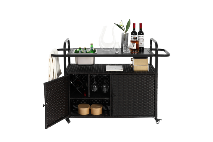 FurnitureR Chariot de Bar Extérieur, Design Moderne, Acier Noir, Utilisation Polyvalente, Solution de Rangement Économe en Espace