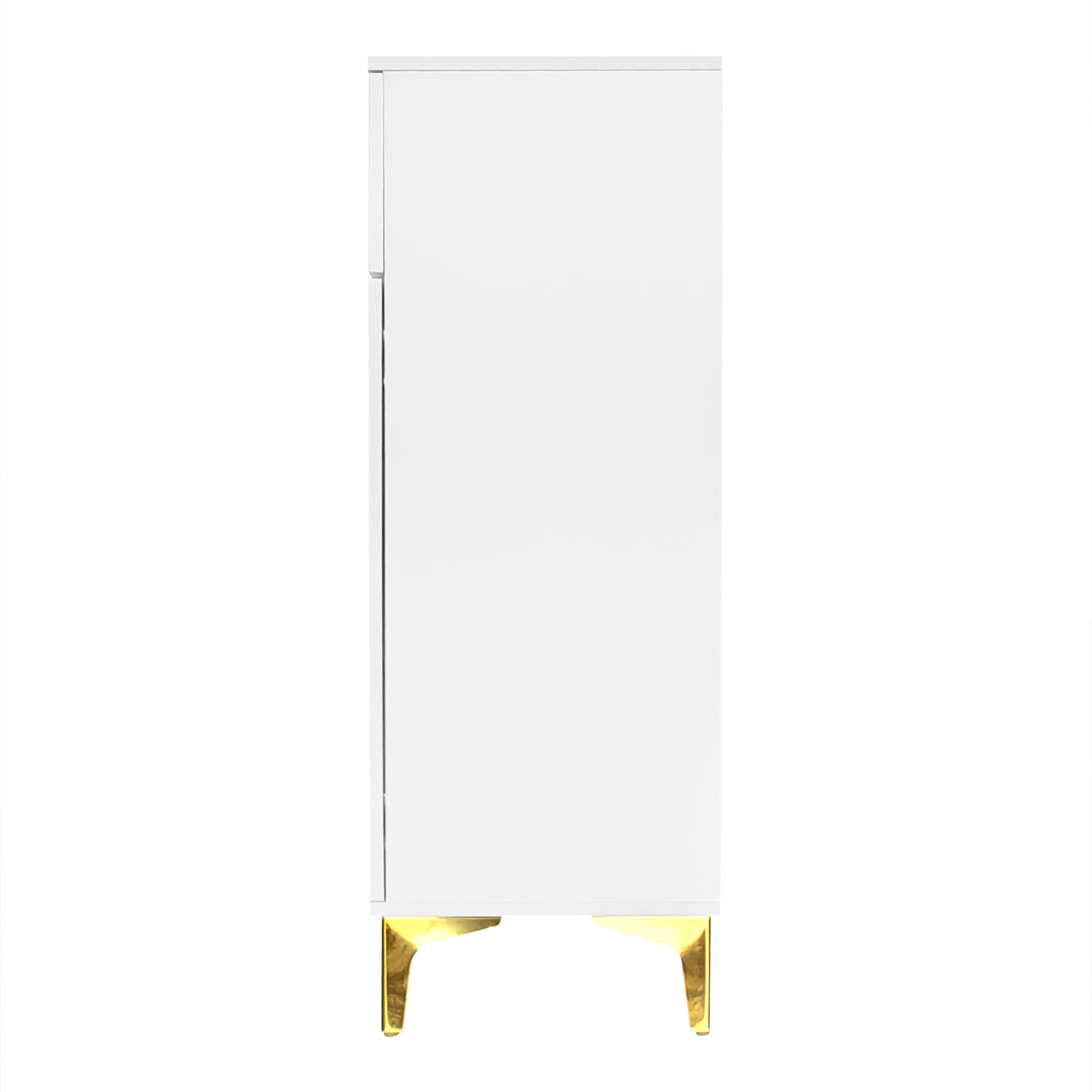 FurnitureR 1-Pack Sideboards Blanc, Design Moderne, Particules de Bois, Rangement Spacieux, Optimisé pour les Petits Espaces, Poignées Dorées Élégantes