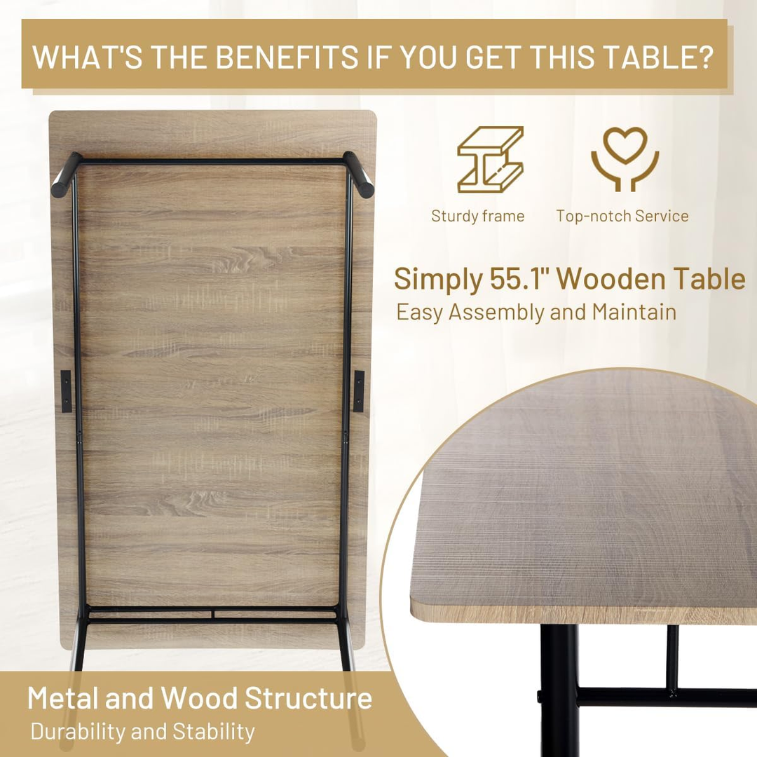 Ensemble de salle à manger FurnitureR 7 pièces pour 6 personnes, table de cuisine rectangulaire avec 6 chaises à dossier haut en cuir PU, ensemble de salle à manger confortable, hêtre