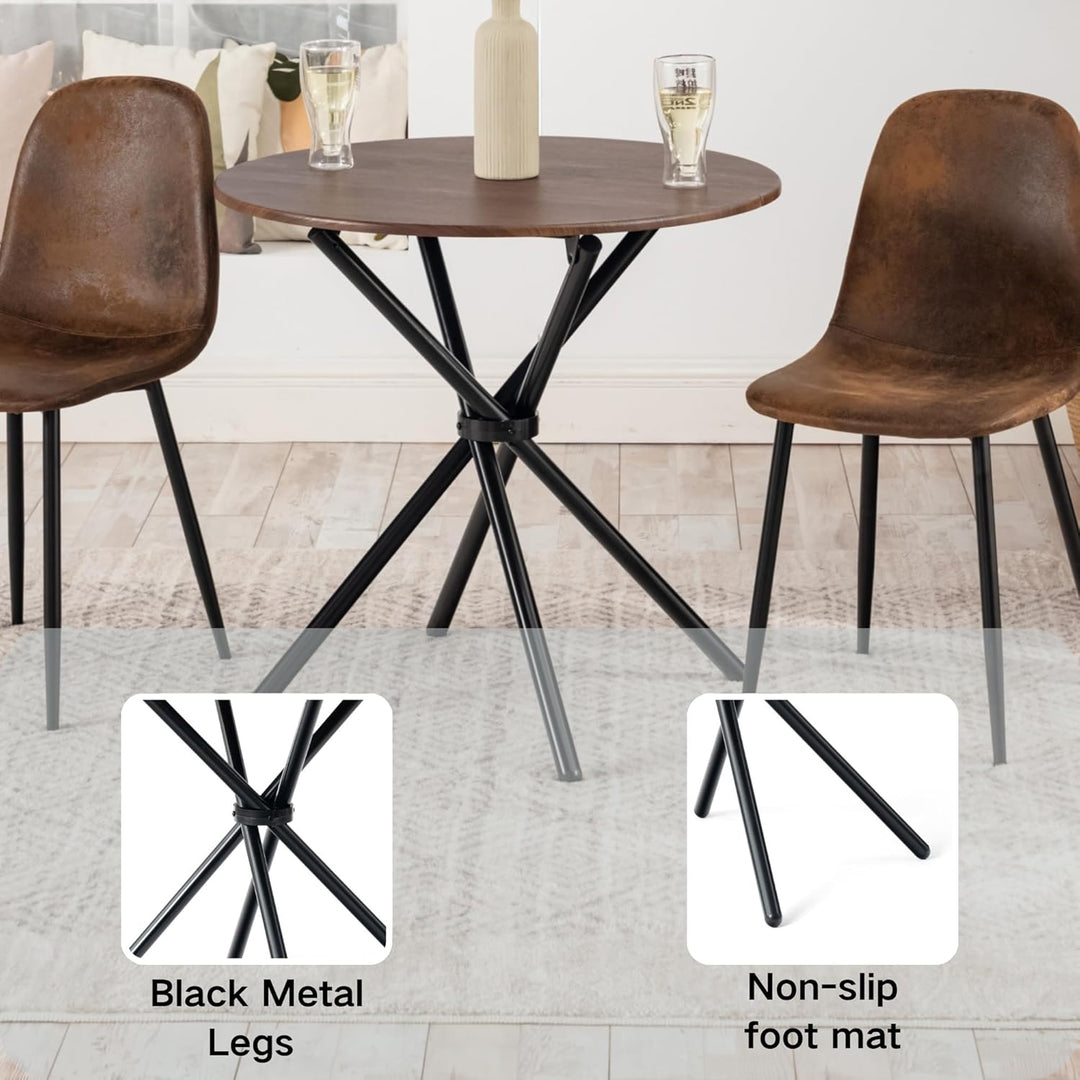 Furniture R Table de Salle à Manger Ronde en Noyer - 80cm, Table à thé de Balcon, Plateau en Bois Rétro avec Quatre Pieds en Métal Noir, Design Compact, Polyvalent, für 2-4 Personen Küche, Café