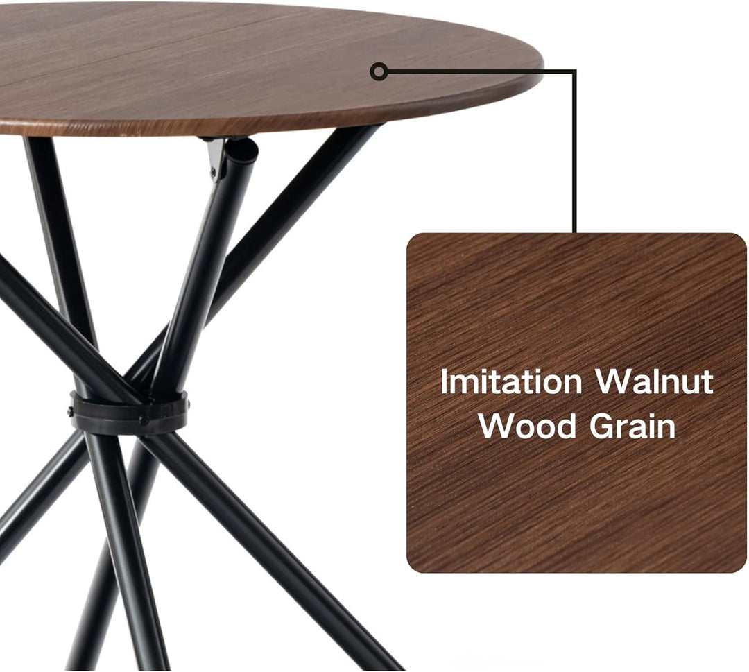 Furniture R Table de Salle à Manger Ronde en Noyer - 80cm, Table à thé de Balcon, Plateau en Bois Rétro avec Quatre Pieds en Métal Noir, Design Compact, Polyvalent, für 2-4 Personen Küche, Café