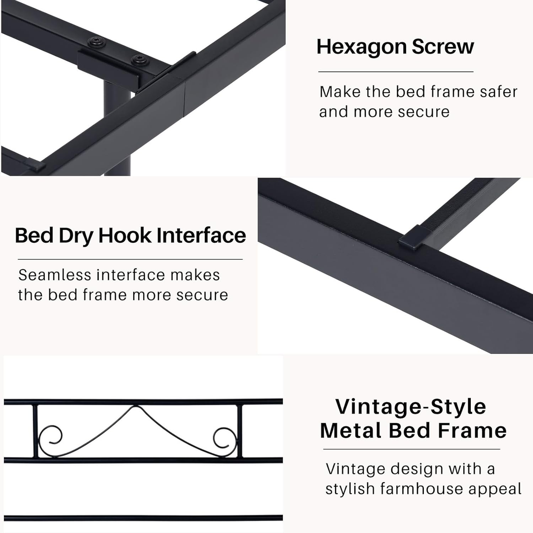 FurnitureR Metallbettgestell (140 x 200 cm) mit Kopf- und Fußteil, Plattformbett mit Stauraum unter dem Bett, geräuschlos, kein Lattenrost erforderlich, Schwarz