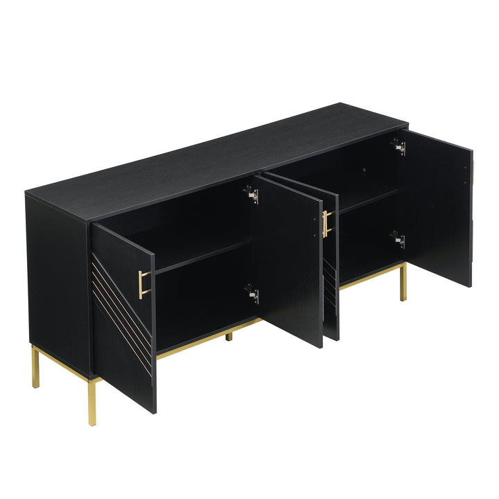 FurnitureR Buffet noir MDF avec des détails dorés, Design moderne, Rangement spacieux, Matériaux durables, Conçu pour le salon, Élégant et fonctionnel