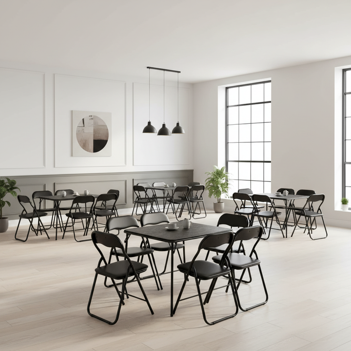 FurnitureR 7-Piece Folding Card Table and Chair Set for 6 – No Assembly Required, Space-Saving Square Table with 6 Foldable Chairs