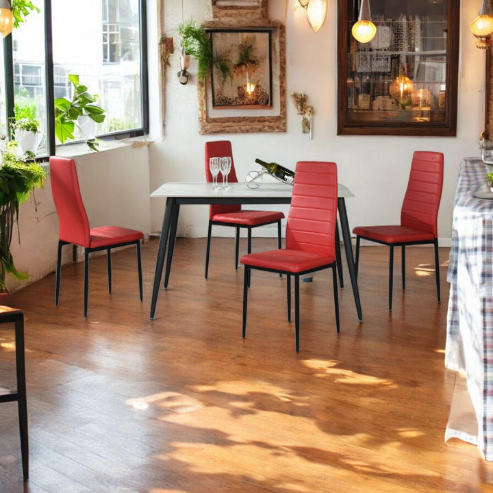 FurnitureR Dining Chairs PU Leather Set of 4, Ergonomic High Back Upholstered Padded Chair Armless for Home Kitchen Dining Room, Space-Saving, Red