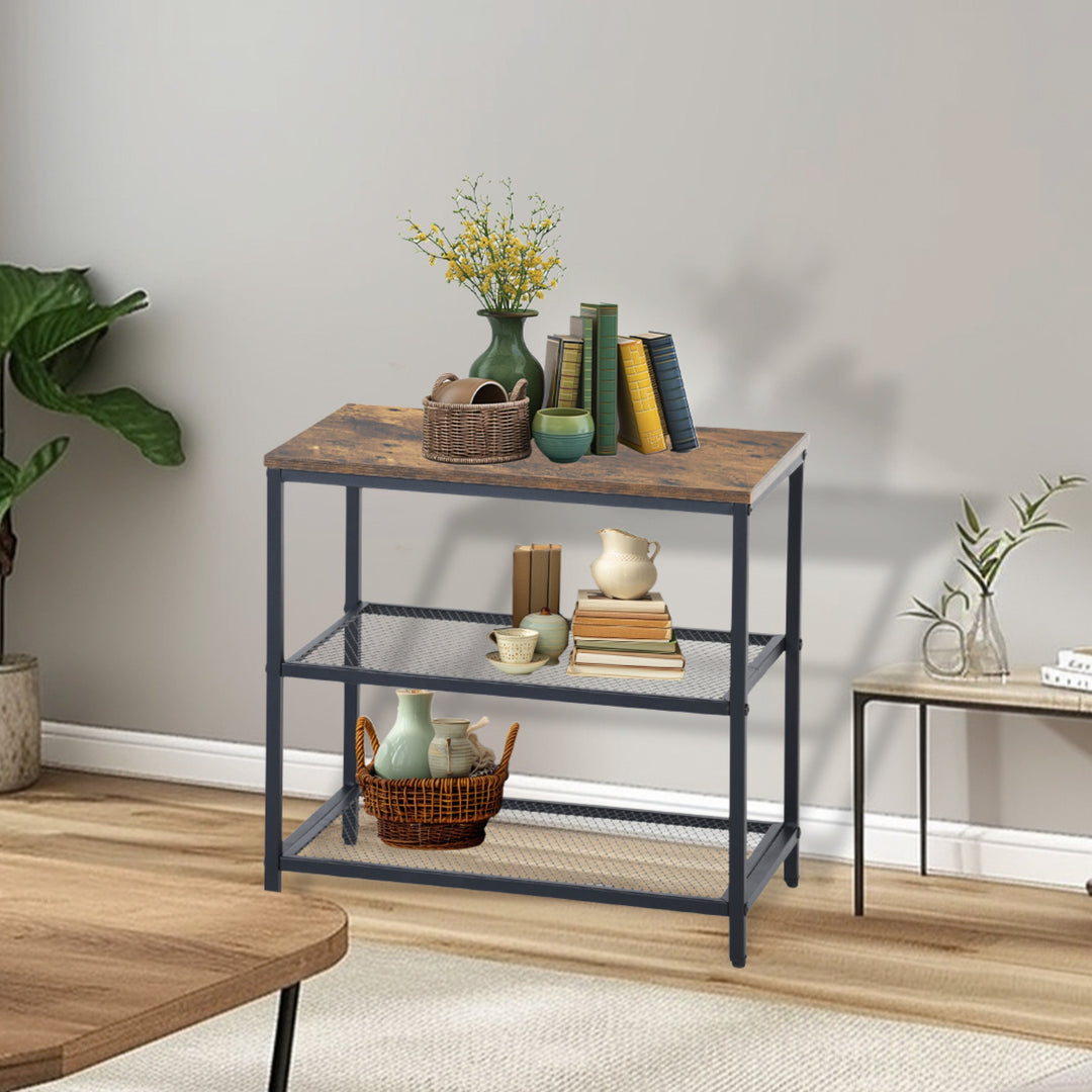 Möbel R 3-stufiges Aufbewahrungssystem, kleiner Konsolentisch, Garderobenregal, Beistelltisch mit 2 Lagen Drahtgeflecht, Metallrahmen, aufrechtes Regal für Zuhause, Sofaecke, Küche, Esszimmer, Wohnzimmer, Flur