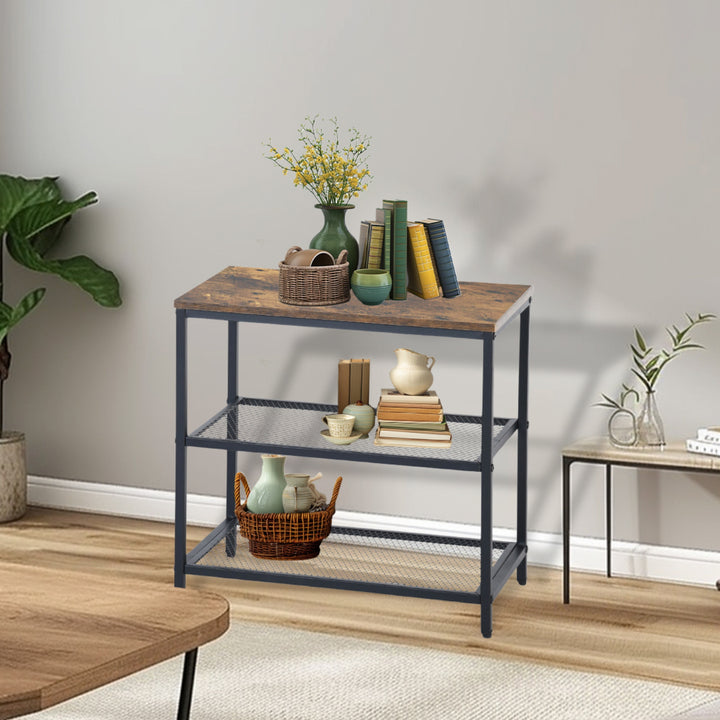 Möbel R 3-stufiges Aufbewahrungssystem, kleiner Konsolentisch, Garderobenregal, Beistelltisch mit 2 Lagen Drahtgeflecht, Metallrahmen, aufrechtes Regal für Zuhause, Sofaecke, Küche, Esszimmer, Wohnzimmer, Flur