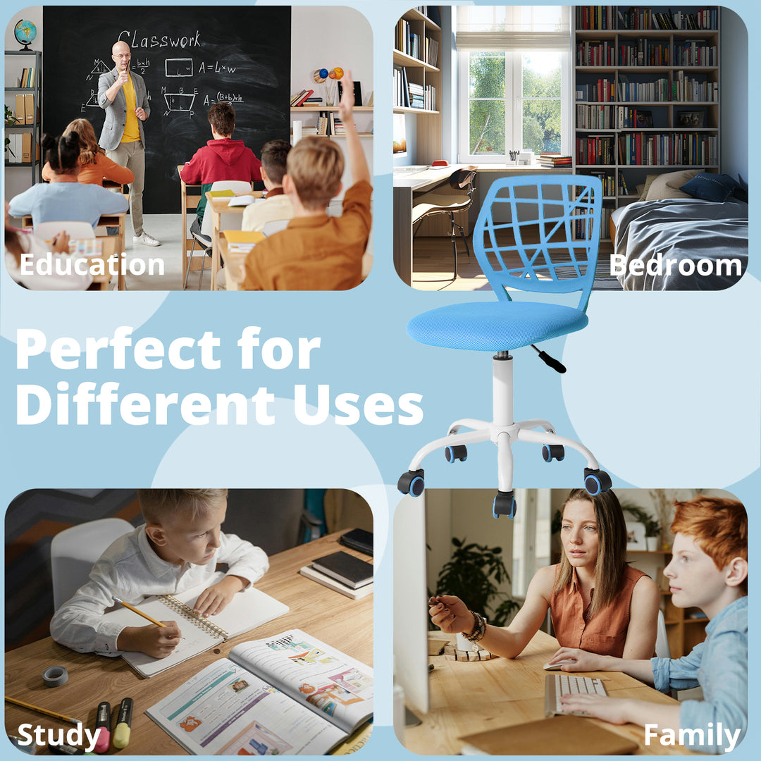 Chaise de bureau FurnitureR, chaise de travail réglable pour ordinateur, avec dossier en plastique et assise rembourrée, pivotante et à roulettes, bleue.