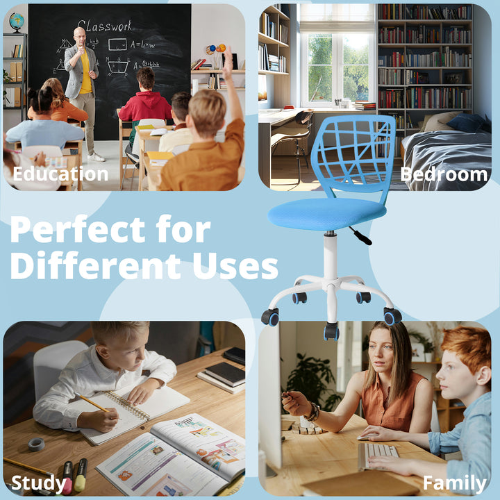 Chaise de bureau FurnitureR, chaise de travail réglable pour ordinateur, avec dossier en plastique et assise rembourrée, pivotante et à roulettes, bleue.