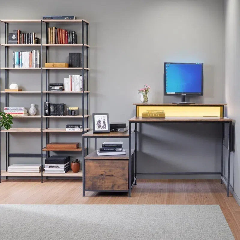 FurnitureR Computertisch, Monitorständer, Schublade, Seitenablage &amp; Stofftasche, 100 cm (39,4 Zoll) breiter Schreibtisch fürs Homeoffice, rustikales Braun