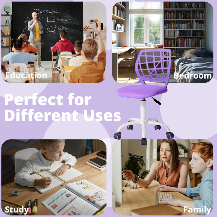 Chaise de bureau FurnitureR, chaise de travail réglable pour ordinateur, avec dossier en plastique et assise rembourrée, pivotante et à roulettes, violette