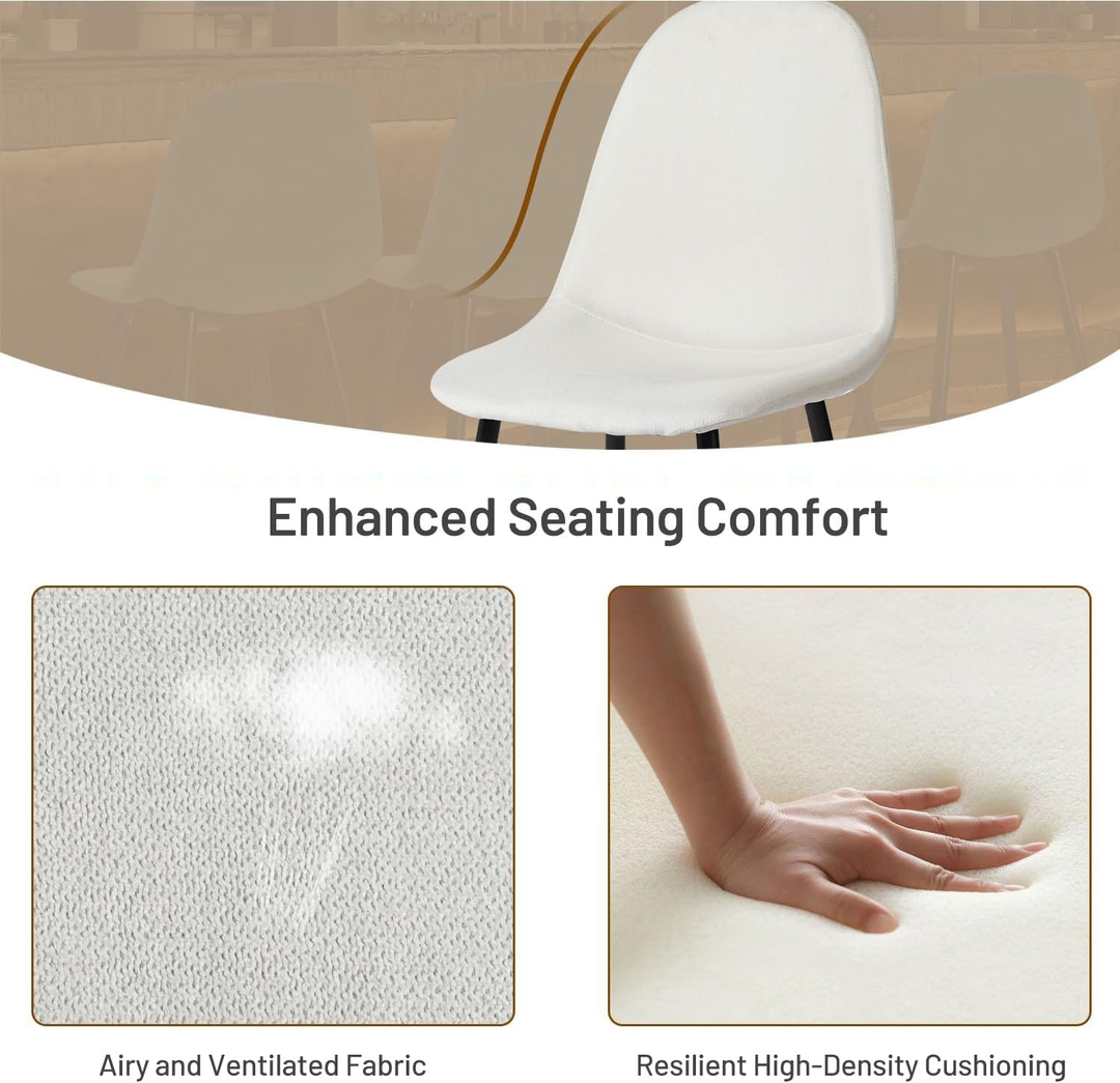 Ensemble de 4 chaises de salle à manger FurnitureR, assise confortable en tissu, sans accoudoirs, pieds en métal, style milieu du siècle, pour la cuisine ou le salon, beige