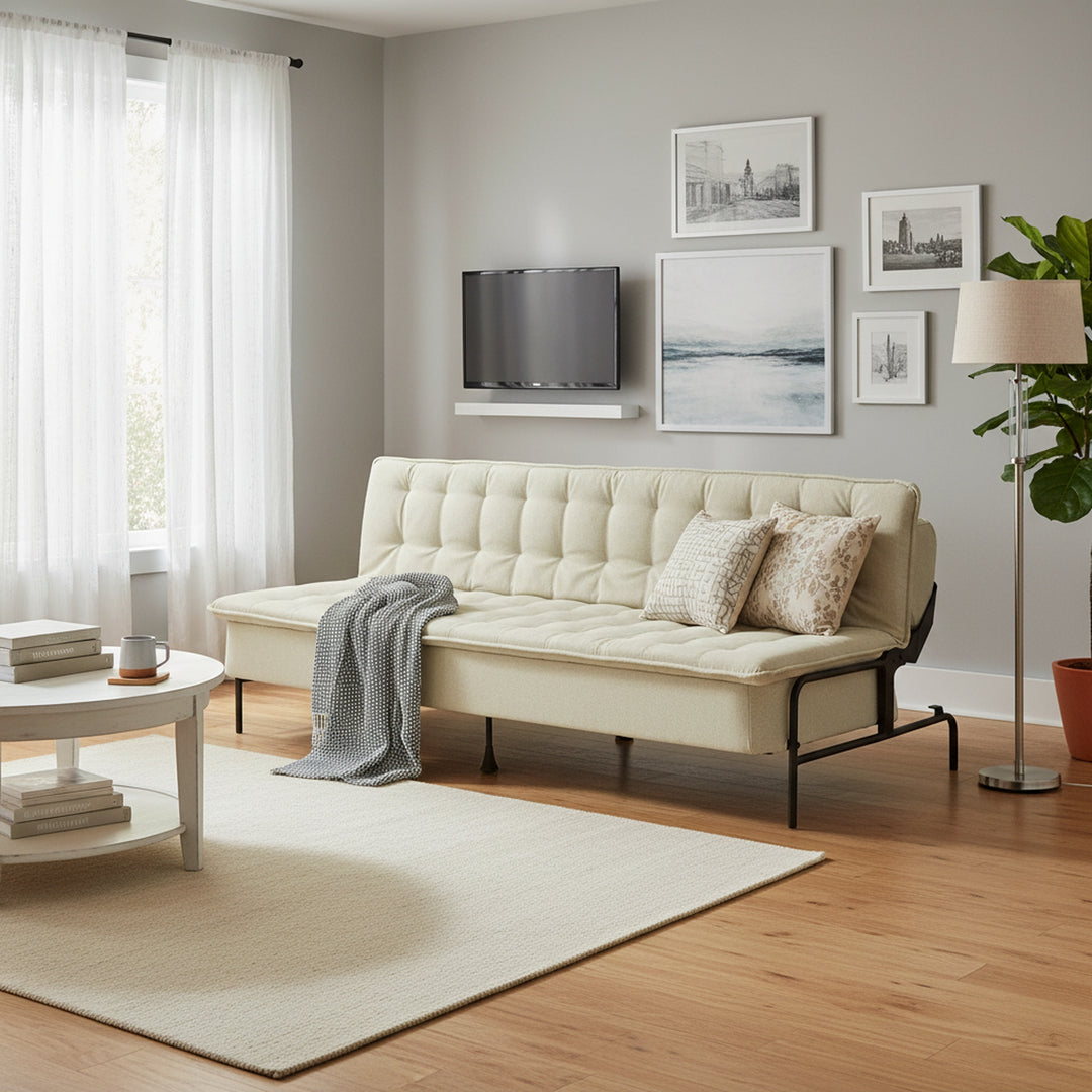 FurnitureR Convertible Sofa Bed with Adjustable Backrest, Folding Sleeper Sofa for Living Room, Guest Room, Tufted Cushion, Space-Saving Couch Bed