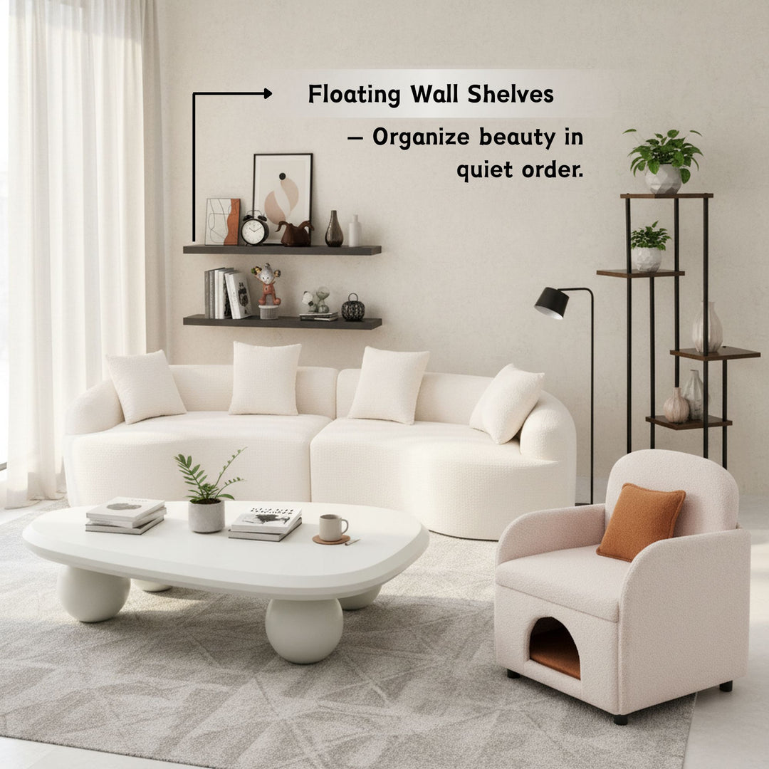 Ensemble de 2 étagères flottantes FurnitureR, étagères murales décoratives, étagère murale rustique pour salon, 80 cm de large, noir