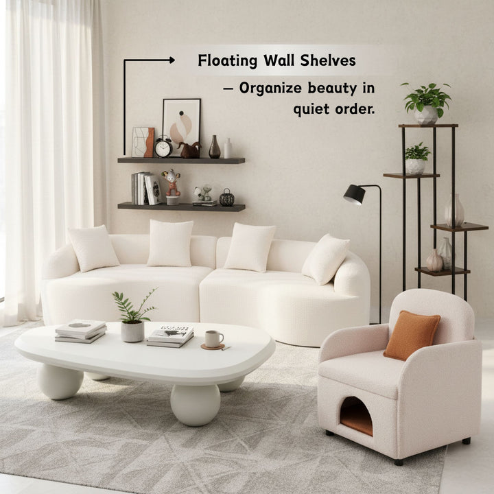 Ensemble de 2 étagères flottantes FurnitureR, étagères murales décoratives, étagère murale rustique pour salon, 80 cm de large, noir