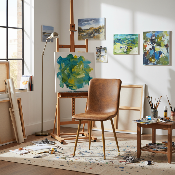 Ensemble de 4 chaises de salle à manger FurnitureR, chaise confortable avec dossier en daim et pieds en métal robustes pour cuisine, salon, chambre, salle d'attente, marron 