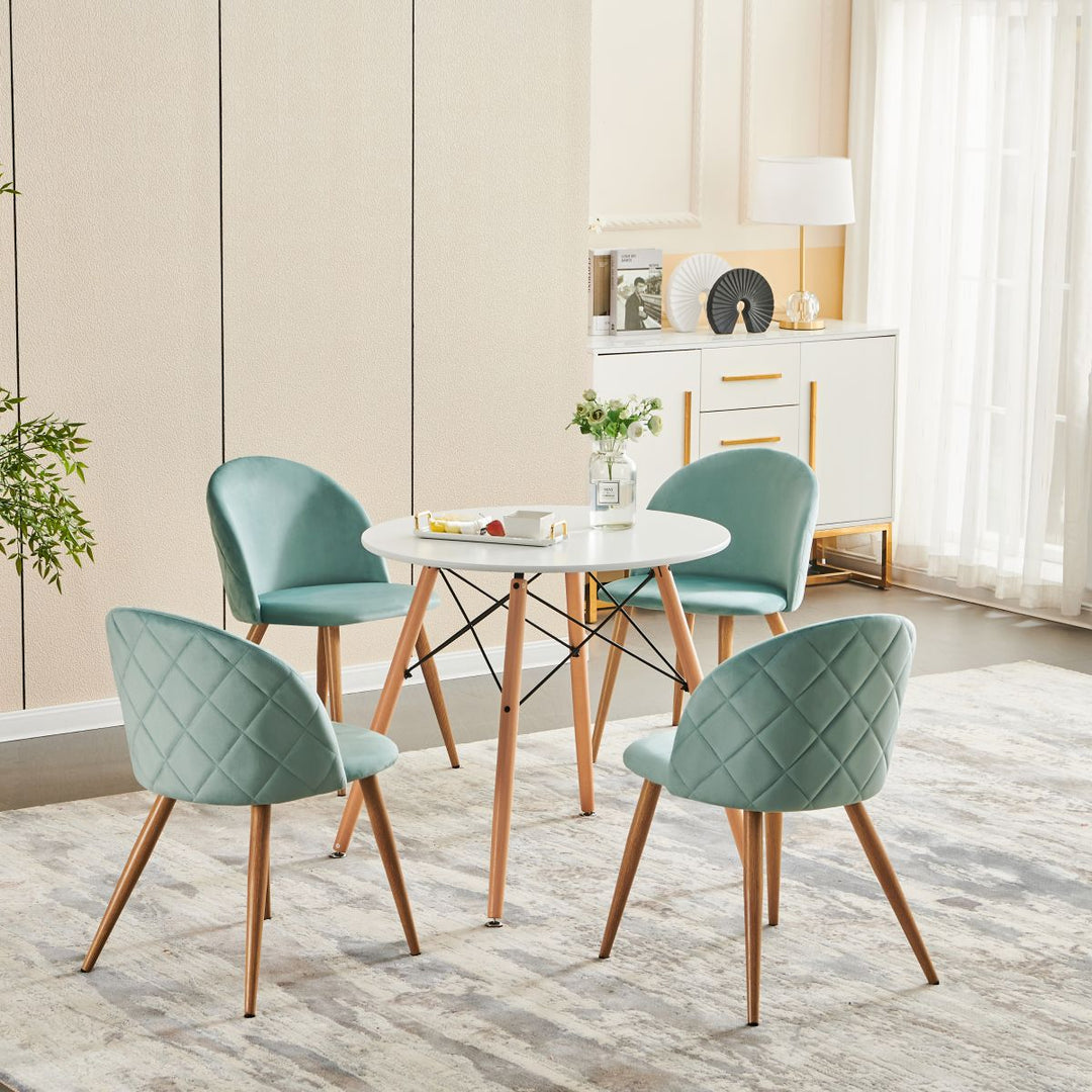 FurnitureR Polsterstuhl aus Samt, mittelhohe Rückenlehne, armlos, mit Holzbeinen, für Küche, Schlafzimmer und Wohnzimmer, 2er-Set, Aqua