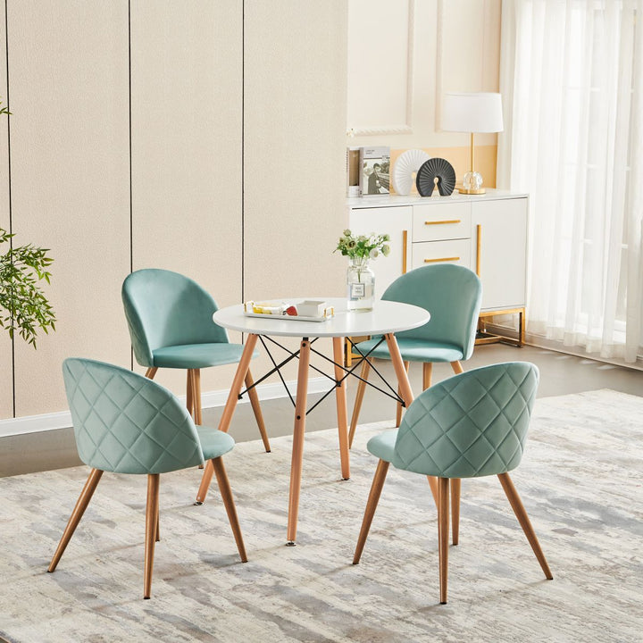 FurnitureR Polsterstuhl aus Samt, mittelhohe Rückenlehne, armlos, mit Holzbeinen, für Küche, Schlafzimmer und Wohnzimmer, 2er-Set, Aqua