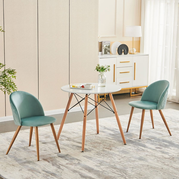 FurnitureR Polsterstuhl aus Samt, mittelhohe Rückenlehne, armlos, mit Holzbeinen, für Küche, Schlafzimmer und Wohnzimmer, 2er-Set, Aqua
