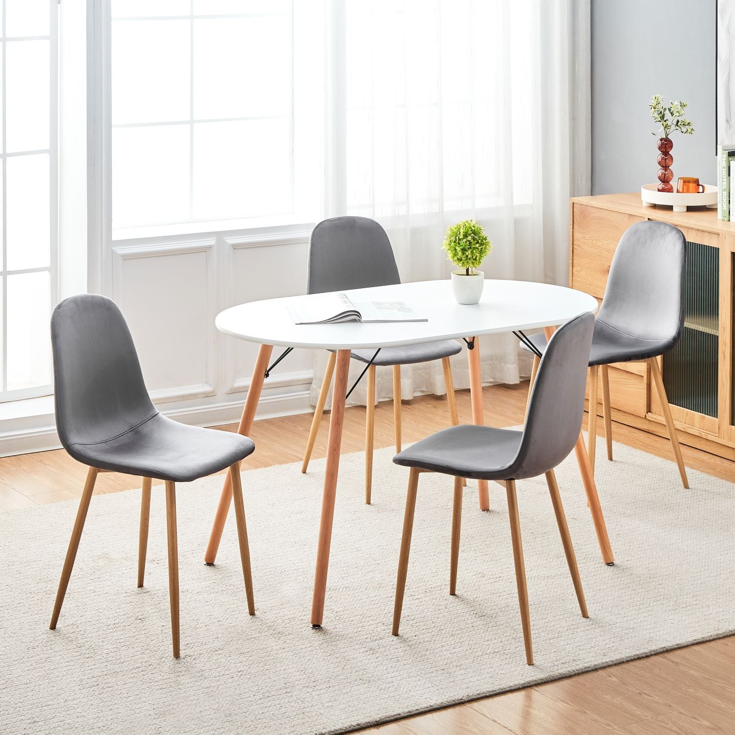 Ensemble de 4 chaises de salle à manger FurnitureR, assises en velours pour salle à manger, chaises de cuisine sans accoudoirs, chaise d'appoint à dossier mi-haut pour salon, chambre ou bureau, gris
